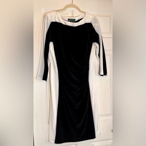 Ralph Lauren size 14 stretchy black dress with white side outlines